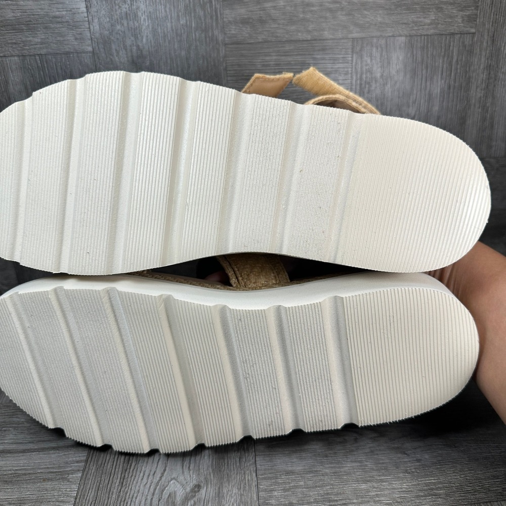 Madden Girl Sandals Womens 9.5 Natural Raffia Platform Buckle Flatform NEW - Picture 7 of 8